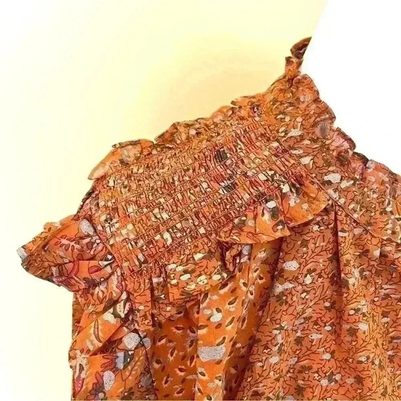 NWT Elan Orange Peasant Boho Tie Neck Long Sleeve Elastic Waist Crop Top Size M - Picture 4 of 13